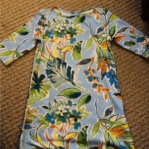 J. McLaughlin Girls Light Blue Floral Print Dress with Green & Orange Accents